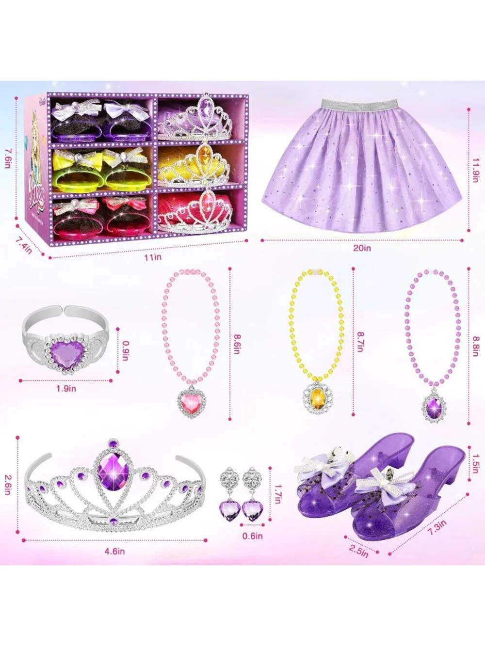 Princess Dress Up Toys & Jewelry Set for Girls Role Play Gift Ages 3+-Purple